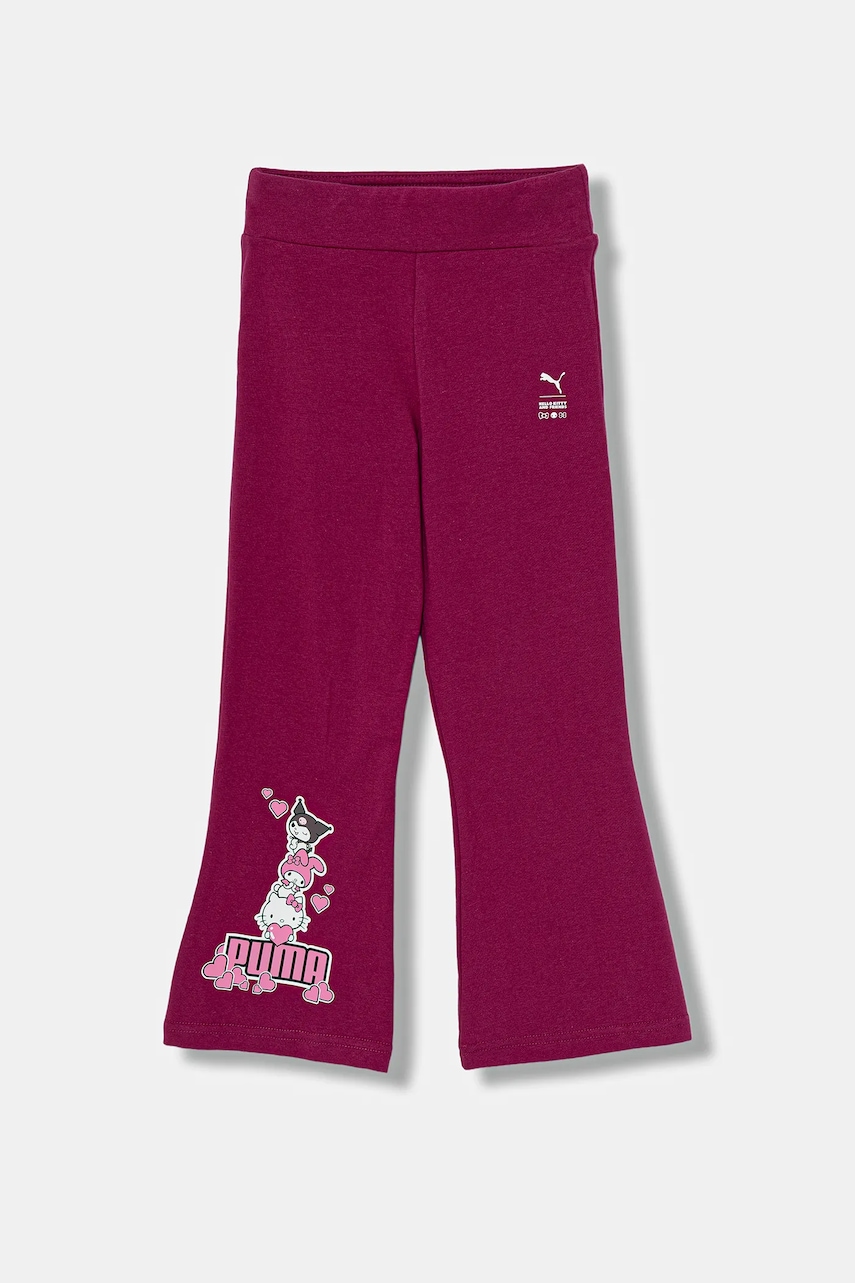 Levně Dětské tepláky Puma PUMA X HELLO KITTY & FRIENDS Flared Leggings fialová barva, s potiskem, 632388