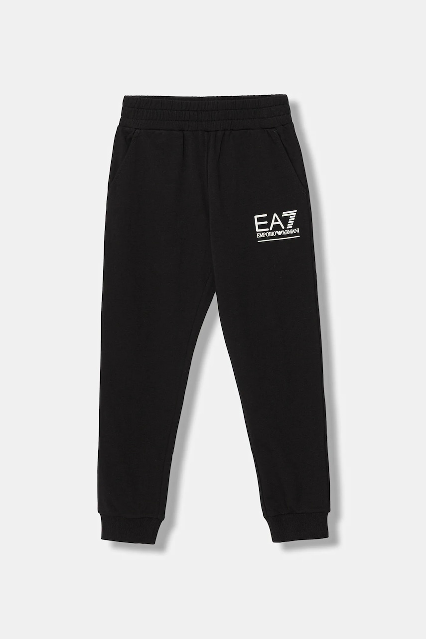 Levně Dětské tepláky EA7 Emporio Armani černá barva, s potiskem, 7G000105 AF13135