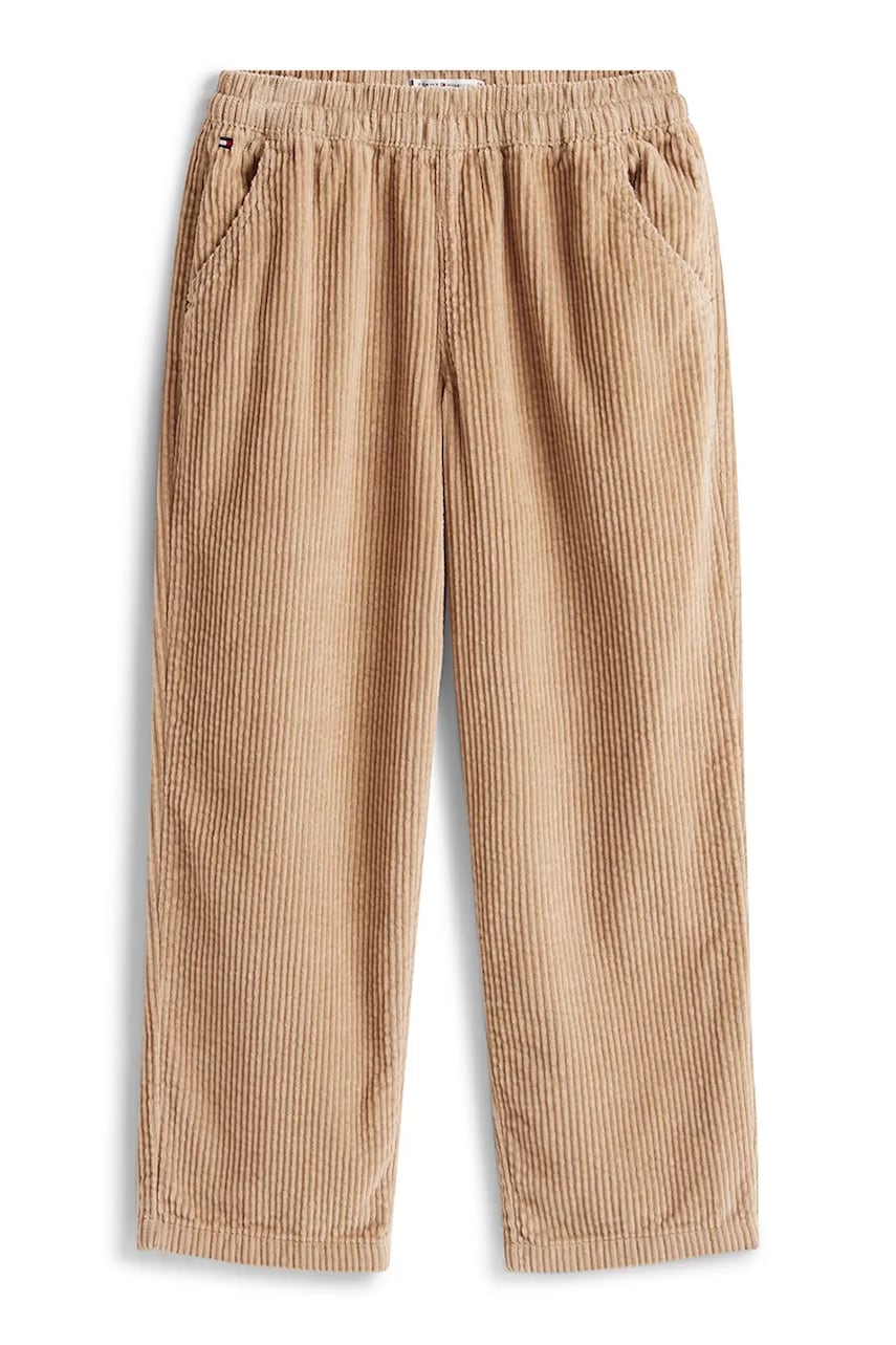 Детские хлопковые брюки Tommy Hilfiger цвет бежевый однотонные KG0KG08818 Детские хлопковые брюки Tommy Hilfiger цвет бежевый однотонные KG0KG08818