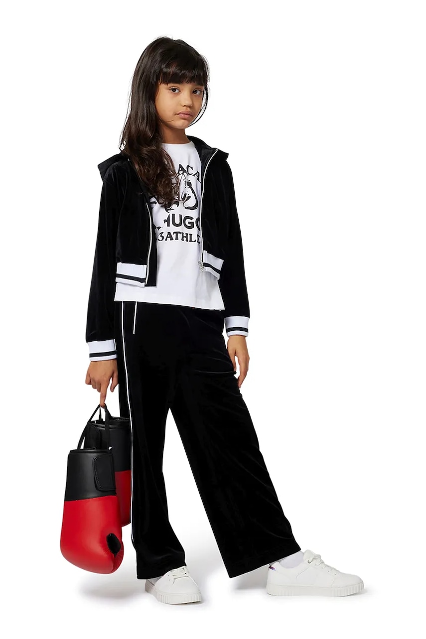 HUGO pantaloni de trening pentru copii culoarea negru, cu imprimeu, G00503