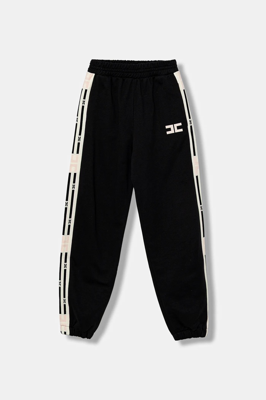Elisabetta Franchi pantaloni de trening din bumbac pentru copii culoarea negru, cu imprimeu, EFPA298.0.FF002