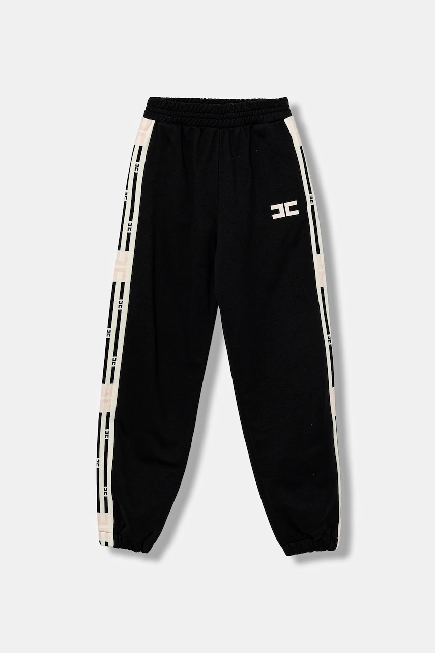 Elisabetta Franchi pantaloni de trening din bumbac pentru copii culoarea negru, cu imprimeu, EFPA298.0.FF002
