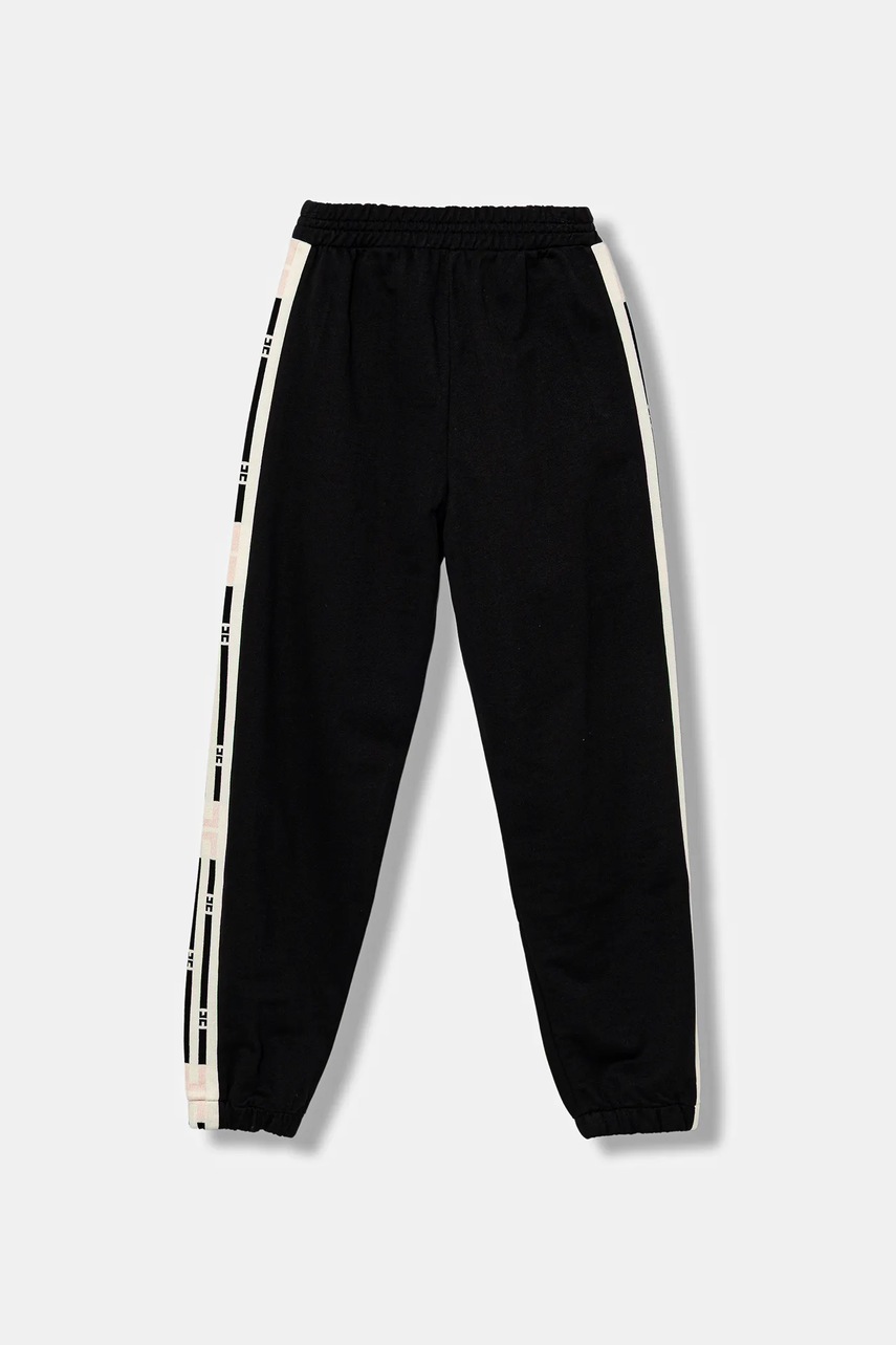 Дитячі бавовняні штани Elisabetta Franchi колір чорний з аплікацією EFPA298.0.FF002 Дитячі бавовняні штани Elisabetta Franchi колір чорний з аплікацією EFPA298.0.FF002