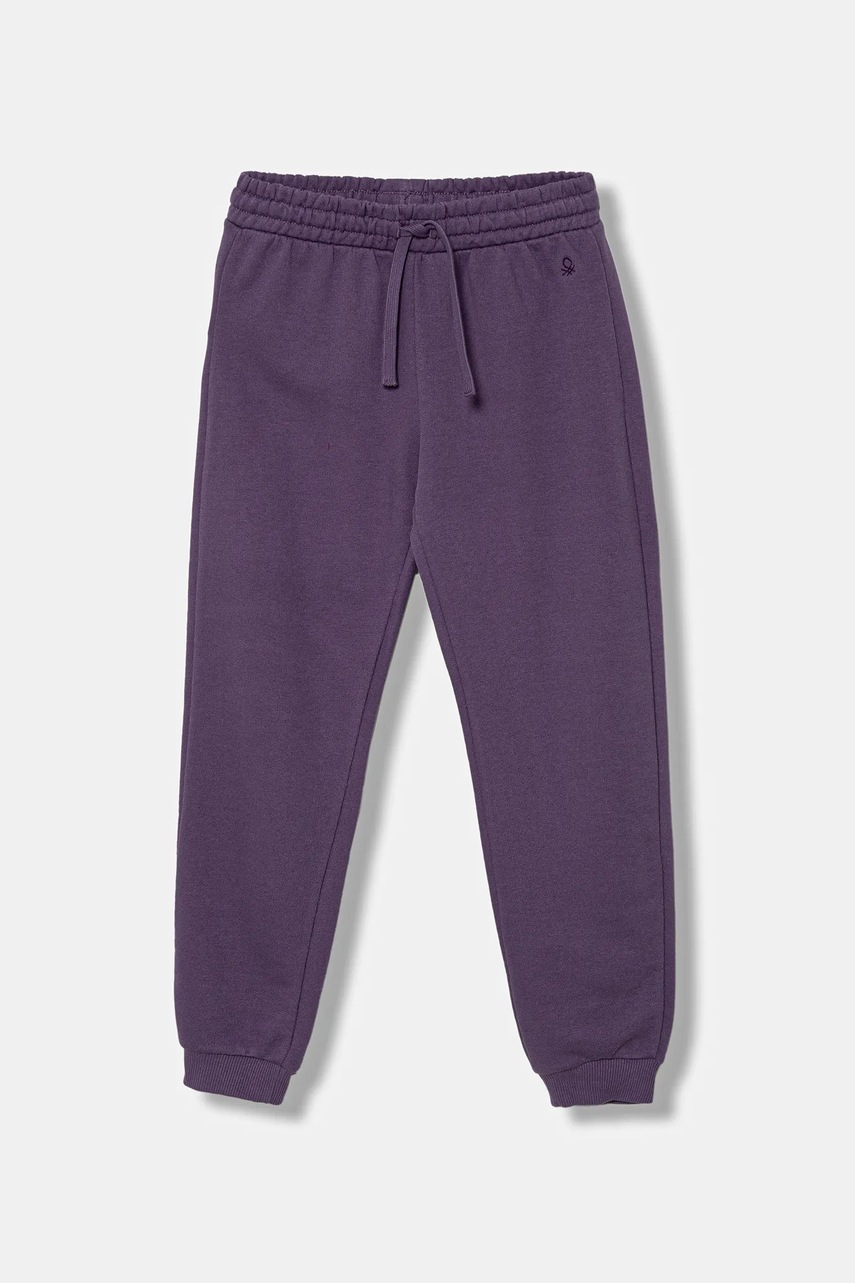 United Colors of Benetton pantaloni de trening din bumbac pentru copii culoarea violet, uni, 3J68CF02H