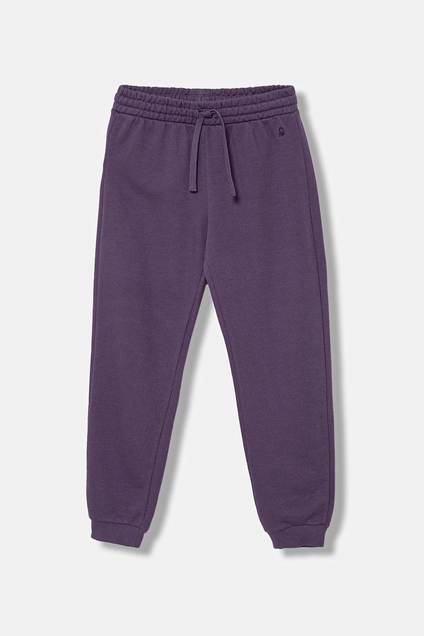United Colors of Benetton pantaloni de trening din bumbac pentru copii culoarea violet, uni, 3J68CF02H