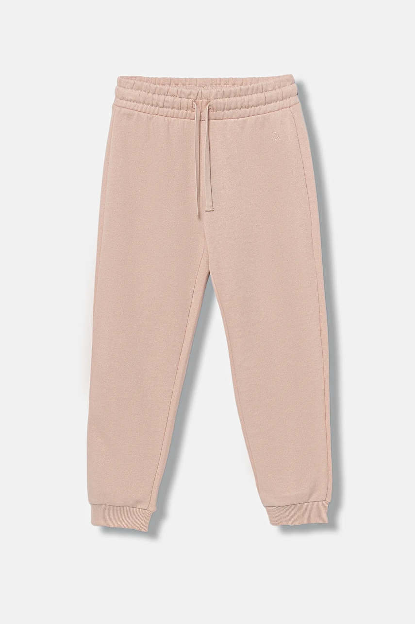 United Colors of Benetton pantaloni de trening din bumbac pentru copii culoarea roz, uni, 3J68CF02H