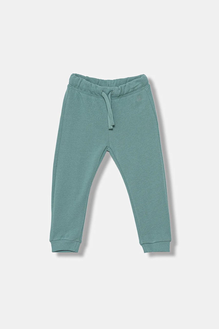 United Colors of Benetton pantaloni de trening din bumbac pentru copii culoarea turcoaz, uni, 3J70GF01N