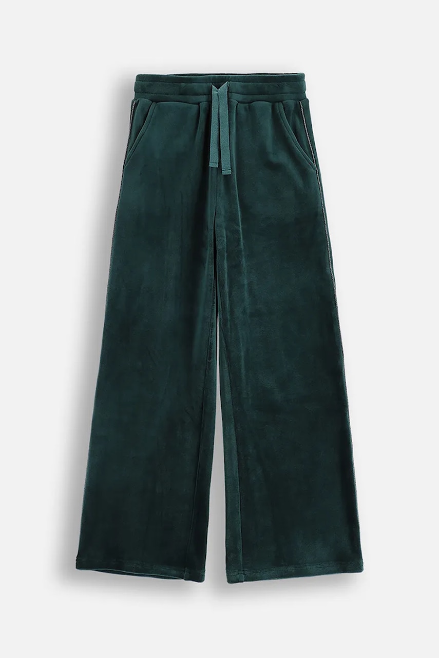 Coccodrillo pantaloni de trening din velur pentru copii culoarea verde, uni, FABOLOUS GIRL JUNIOR