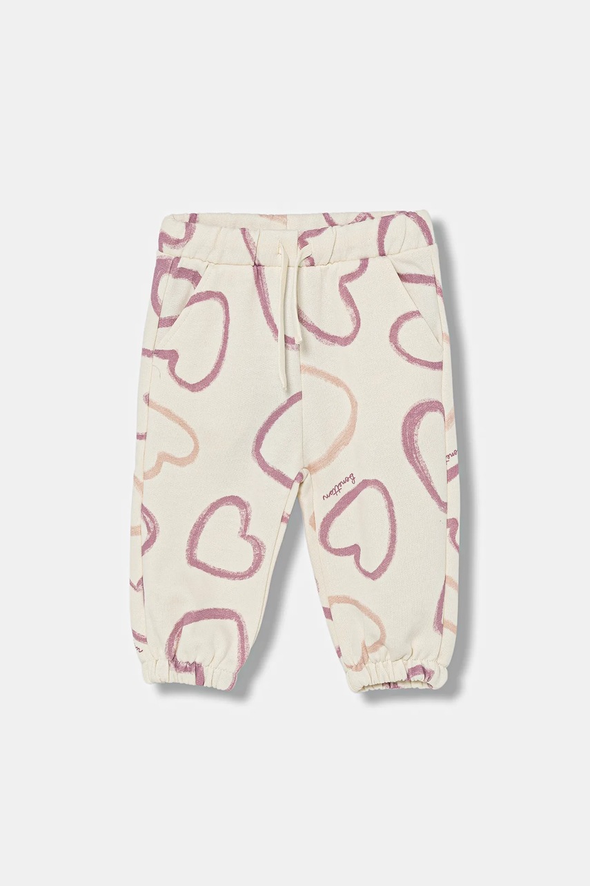 United Colors of Benetton pantaloni de trening pentru copii culoarea bej, cu imprimeu, 3TIKGF05A