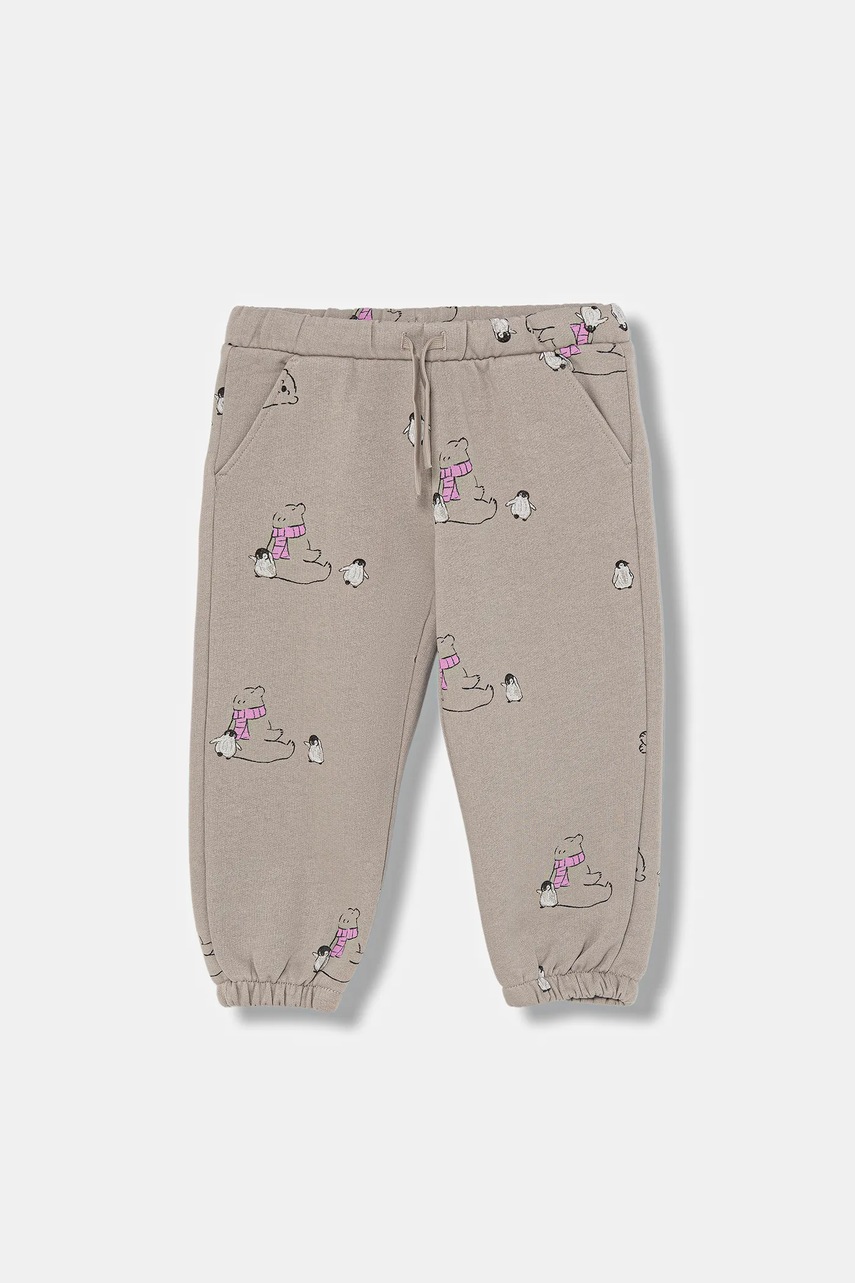 United Colors of Benetton pantaloni de trening pentru copii culoarea maro, cu imprimeu, 3TIKGF05A