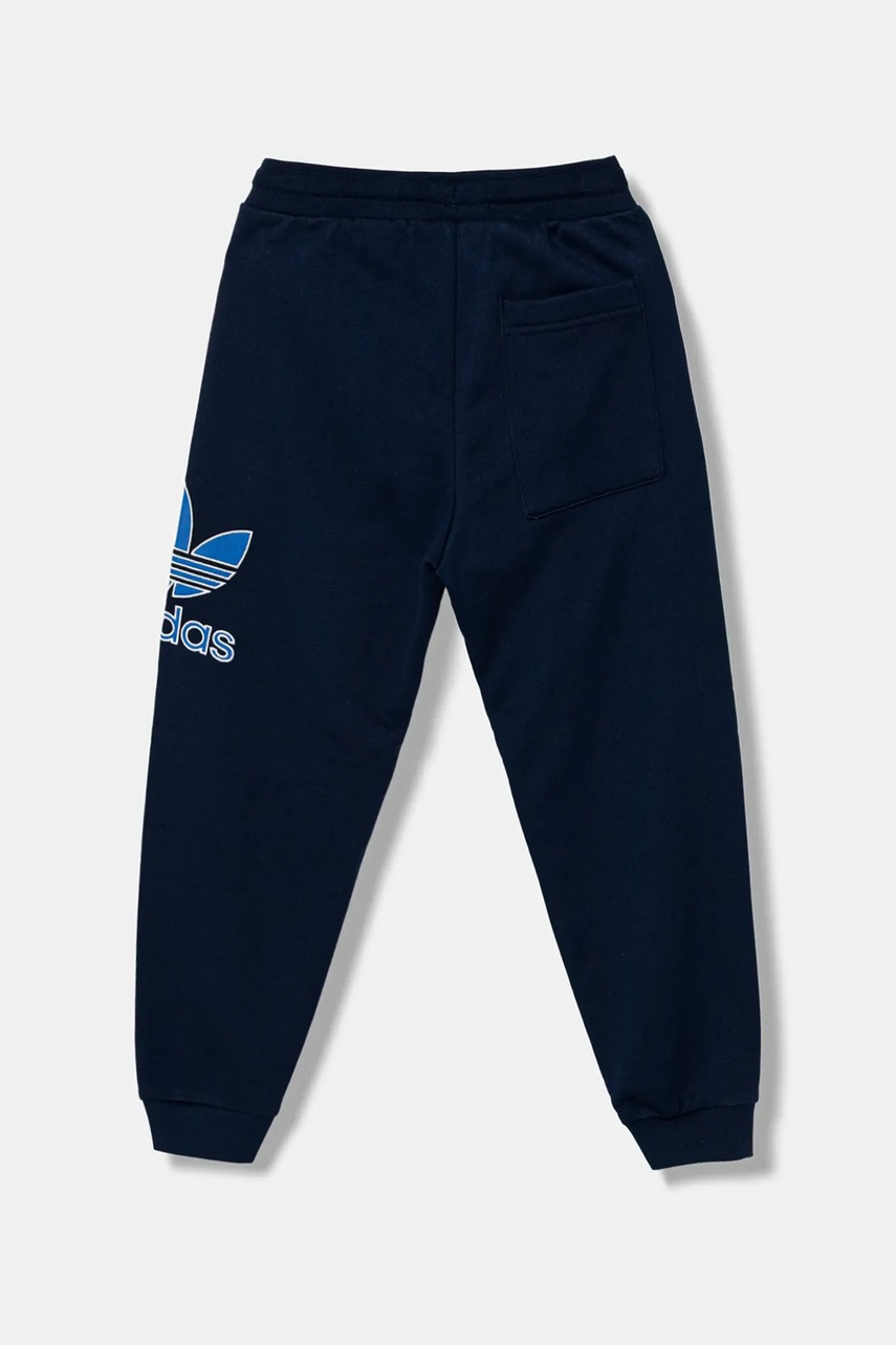 Дитячі бавовняні штани adidas Originals колір синій з принтом JV8577