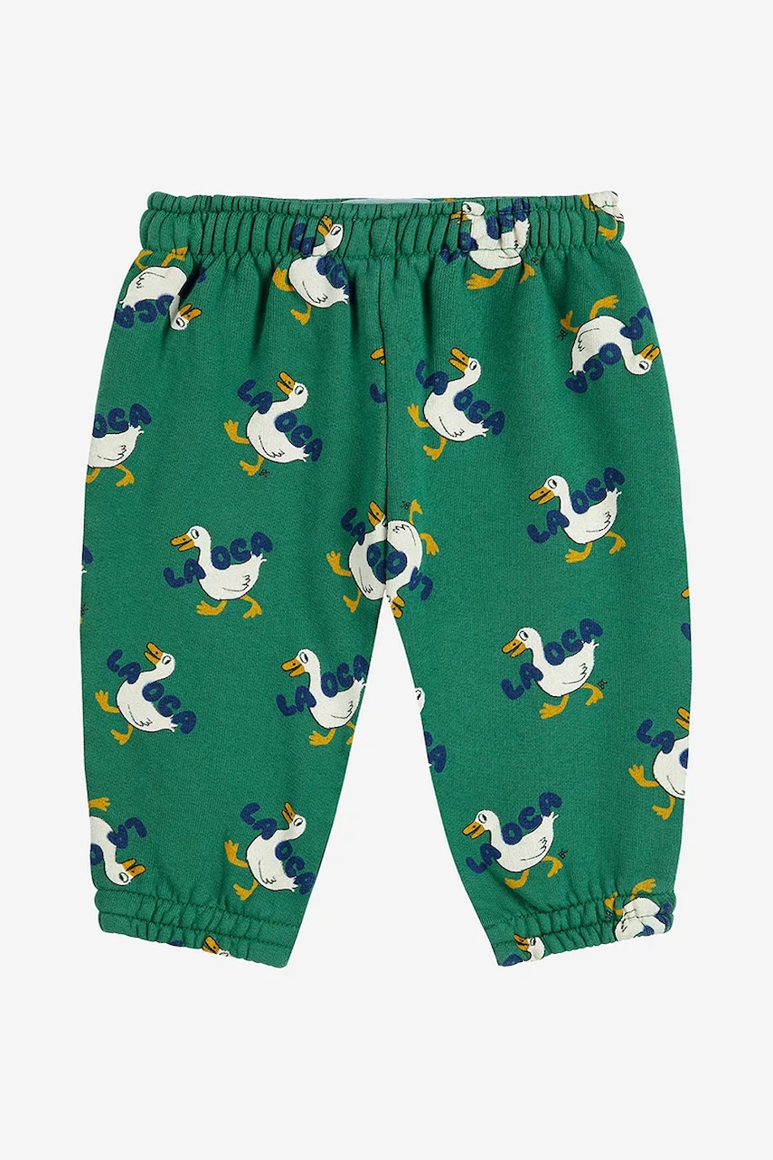 Bobo Choses pantaloni de trening pentru bebeluși La Oca culoarea verde, cu imprimeu, 225AB076