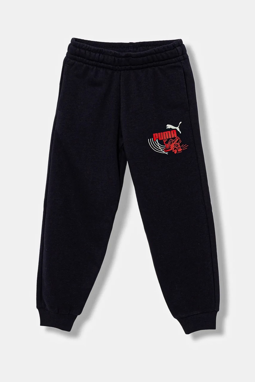 Puma pantaloni de trening pentru copii LITTLE RUNNERS Sweatpants TR PS culoarea bleumarin, cu imprimeu, 688479