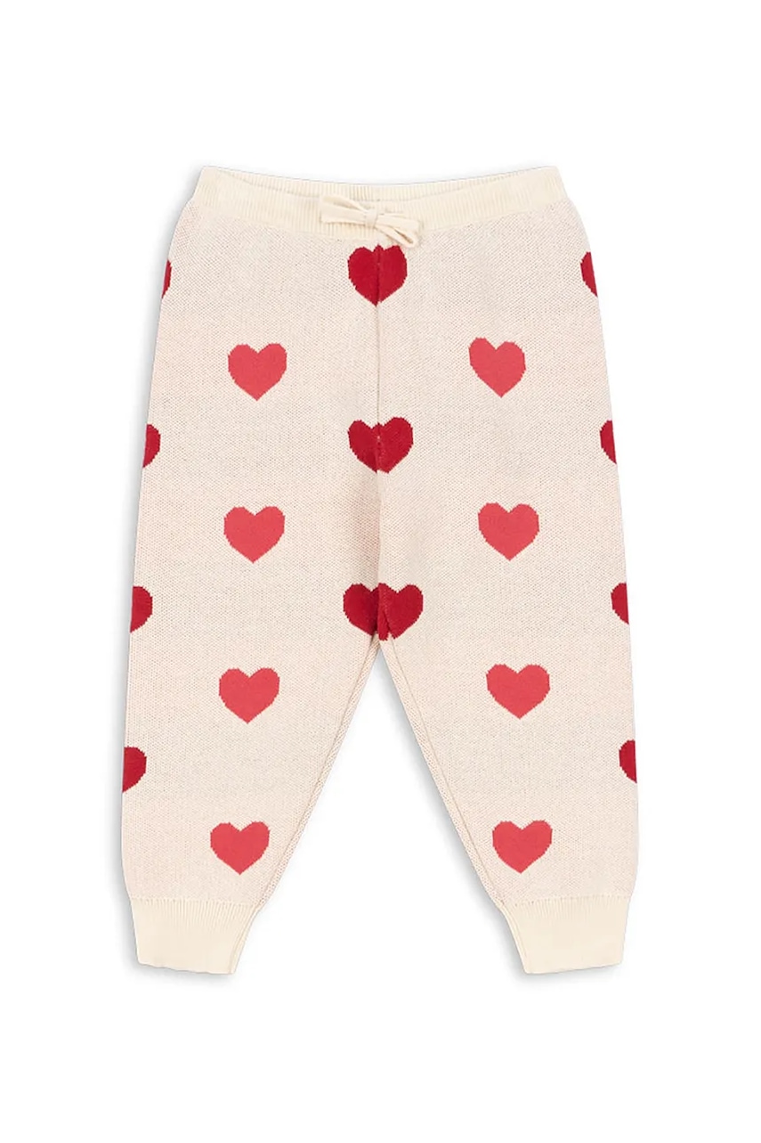 Konges Sløjd pantaloni de bumbac pentru copii LAPIS KNIT PANTS GOTS culoarea bej, cu imprimeu, KS103855