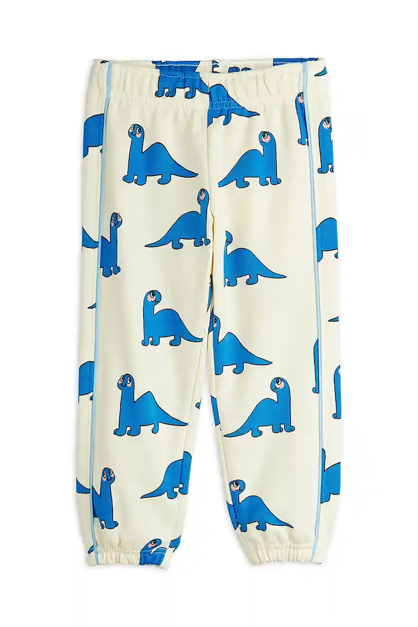 Mini Rodini pantaloni de trening din bumbac pentru copii Dino culoarea alb, cu imprimeu, 25730126