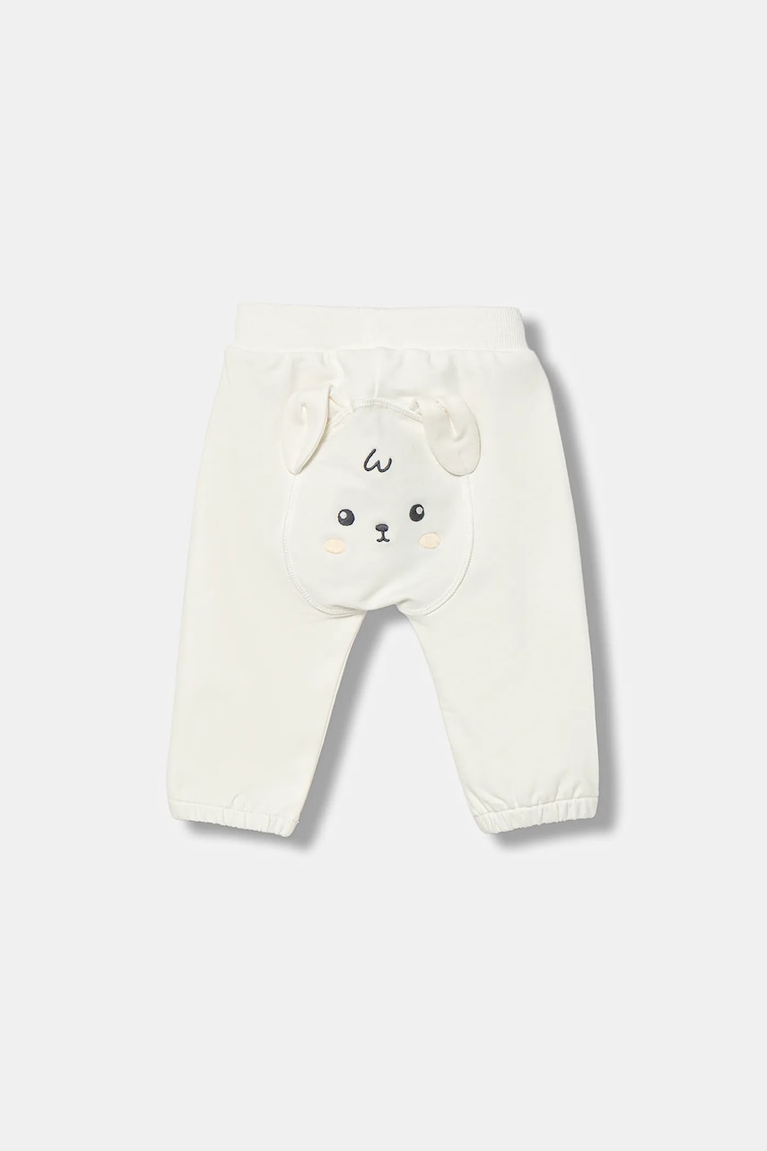 United Colors of Benetton pantaloni de trening pentru bebeluși culoarea alb, neted, 3MDSAF029