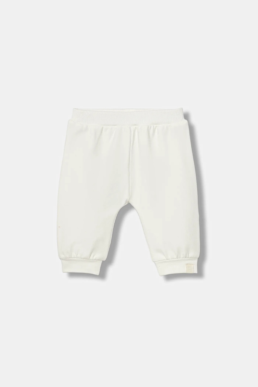 United Colors of Benetton pantaloni de trening pentru bebeluși culoarea bej, neted, 3MDSAF02C