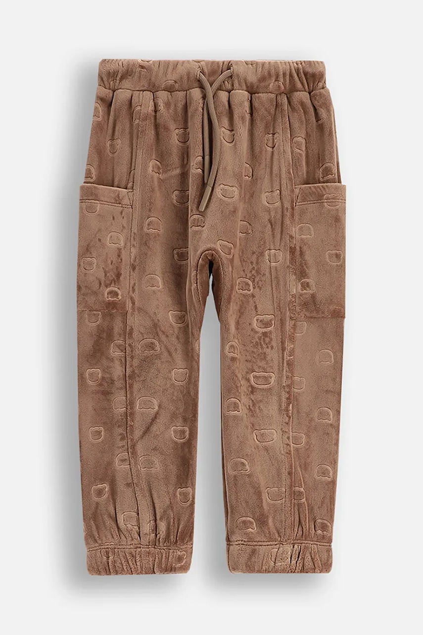 Coccodrillo pantaloni de trening din velur pentru copii culoarea maro, cu imprimeu, FOREST FRIENDS BOY NEWBORN
