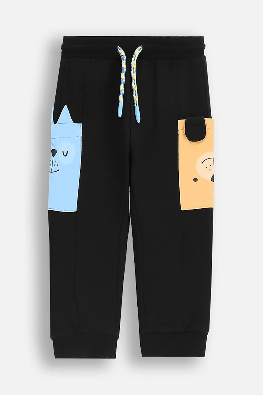 Coccodrillo pantaloni din bumbac pentru bebeluși culoarea negru, uni, BUDDIES BOY NEWBORN