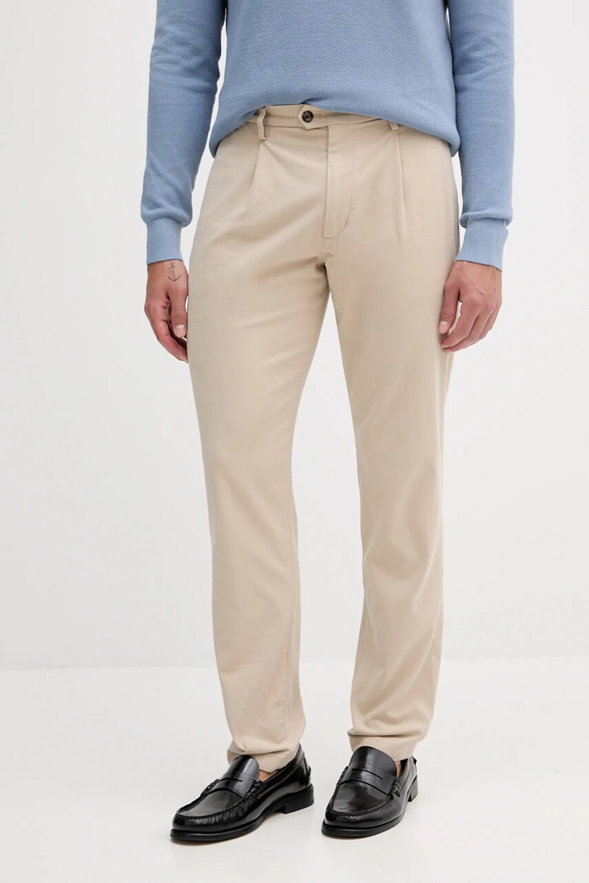 Levně Kalhoty Tommy Hilfiger pánské, béžová barva, ve střihu chinos, MW0MW40699