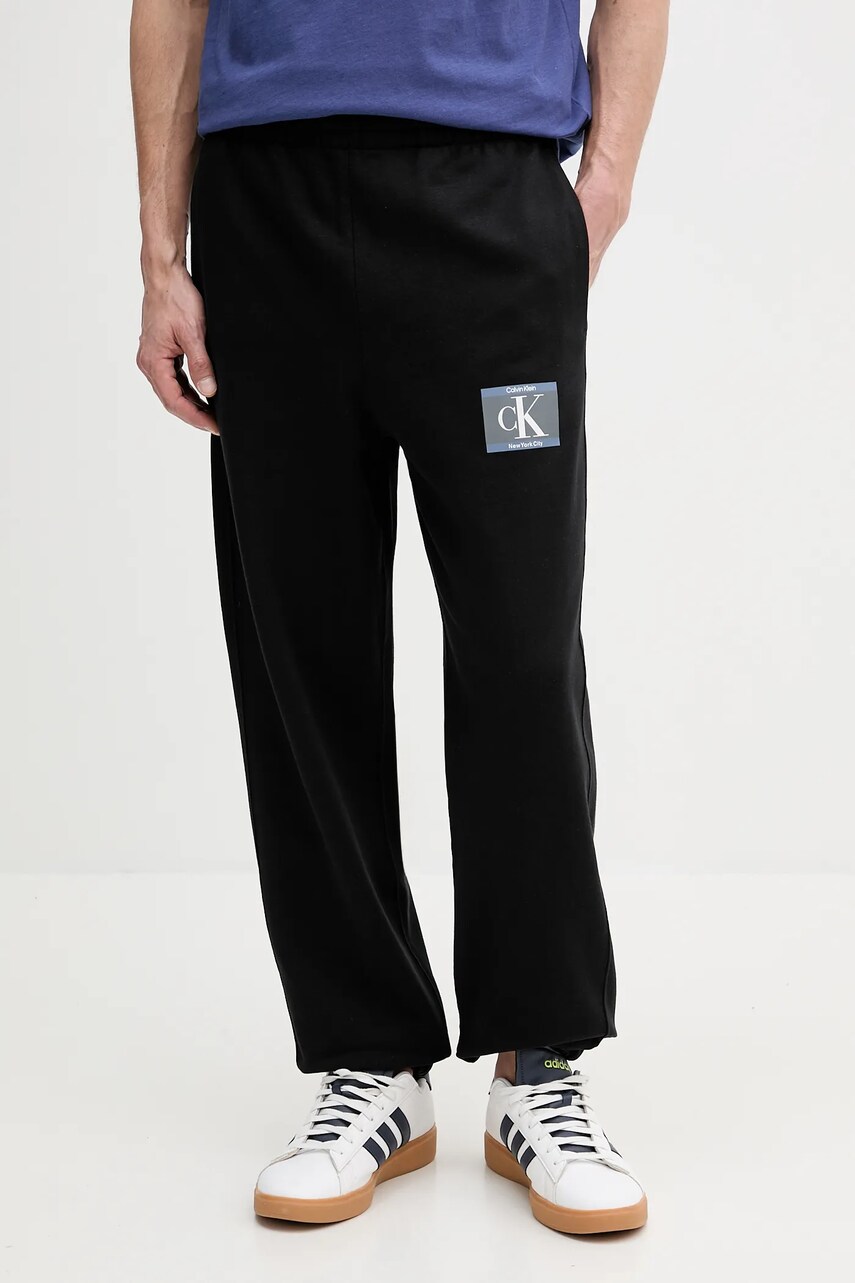 Levně Tepláky Calvin Klein pánské, černá barva, s potiskem, LV04RC287G
