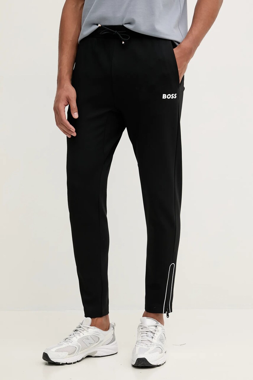 BOSS Green pantaloni de trening culoarea negru, cu imprimeu, 50542940