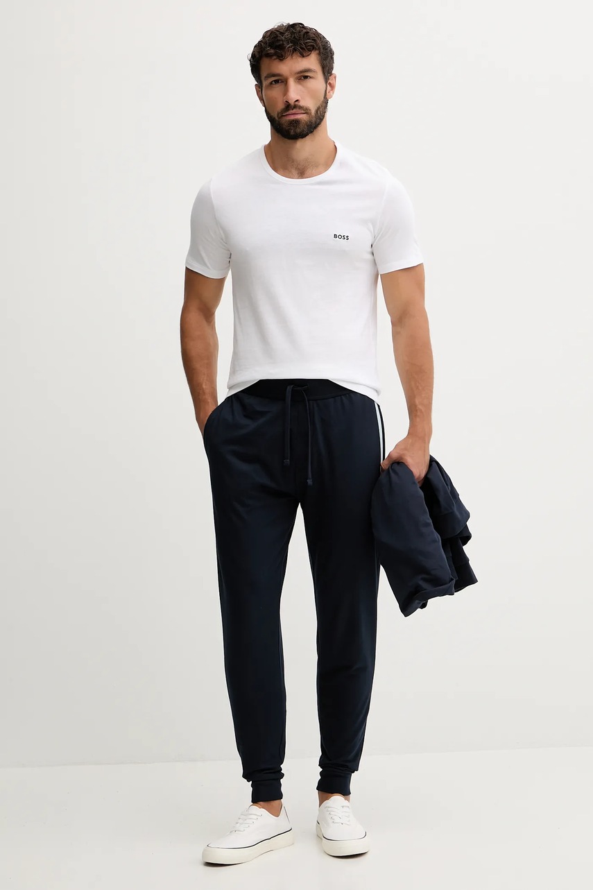 Хлопковые штаны лаунж BOSS цвет серый с принтом 50545565