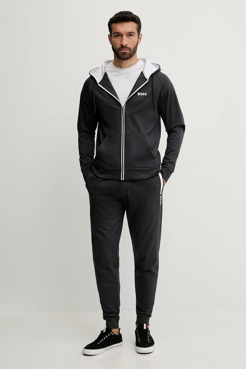 Хлопковые штаны лаунж BOSS цвет серый с принтом 50545565