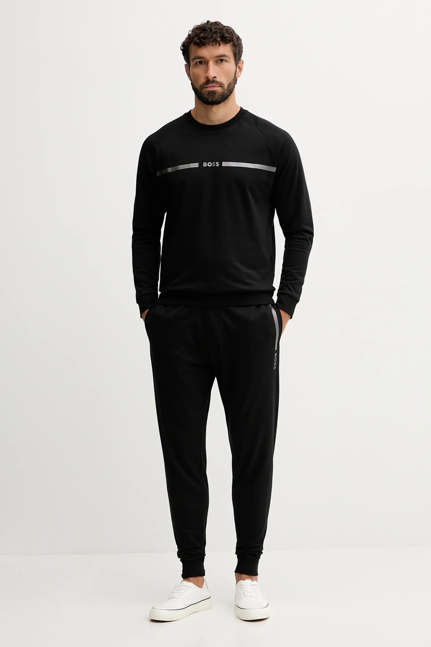 Хлопковые штаны лаунж BOSS цвет серый с принтом 50545565