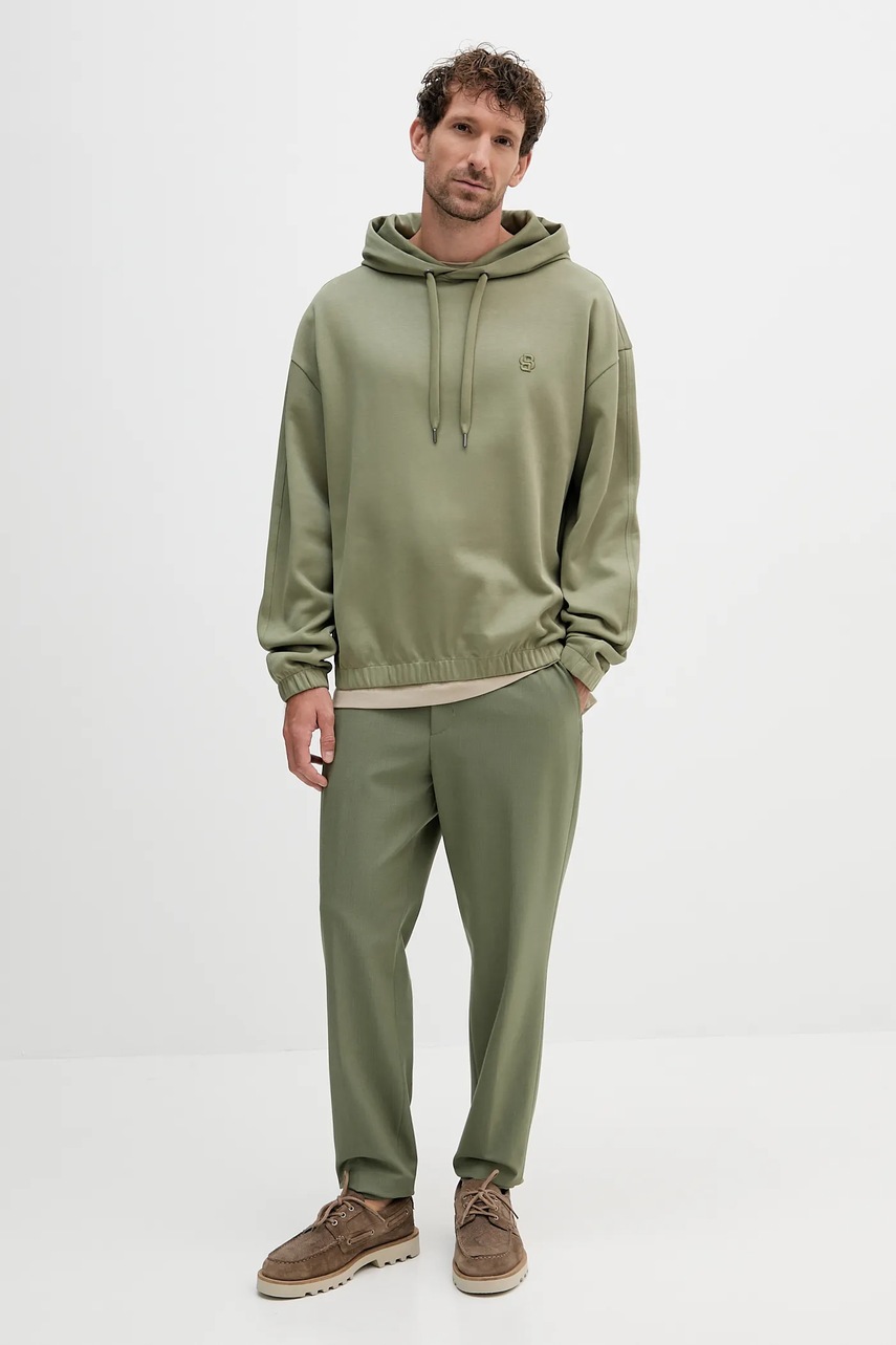 Брюки с примесью шерсти BOSS цвет зелёный фасон chinos 50546063