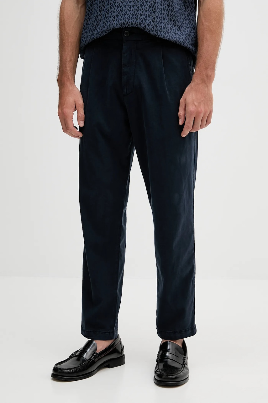 BOSS pantaloni culoarea bleumarin, mulată, 50546894