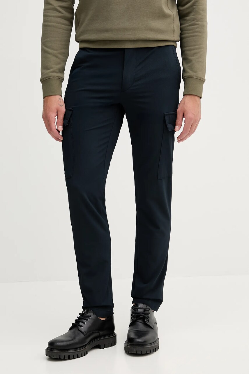 BOSS pantaloni culoarea bleumarin, mulata, 50546916