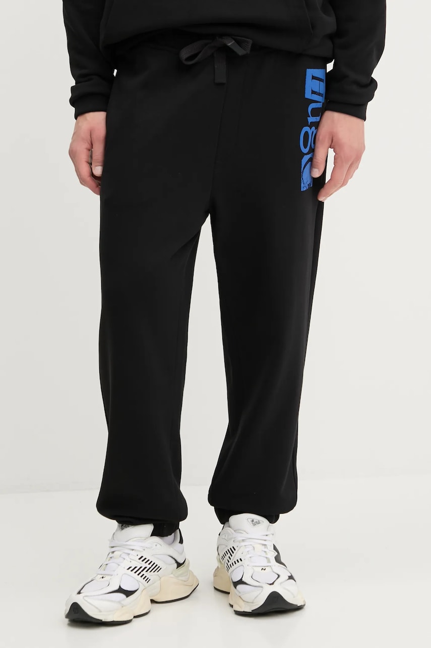 Hugo Blue pantaloni de trening din bumbac culoarea negru, cu imprimeu, 50542812