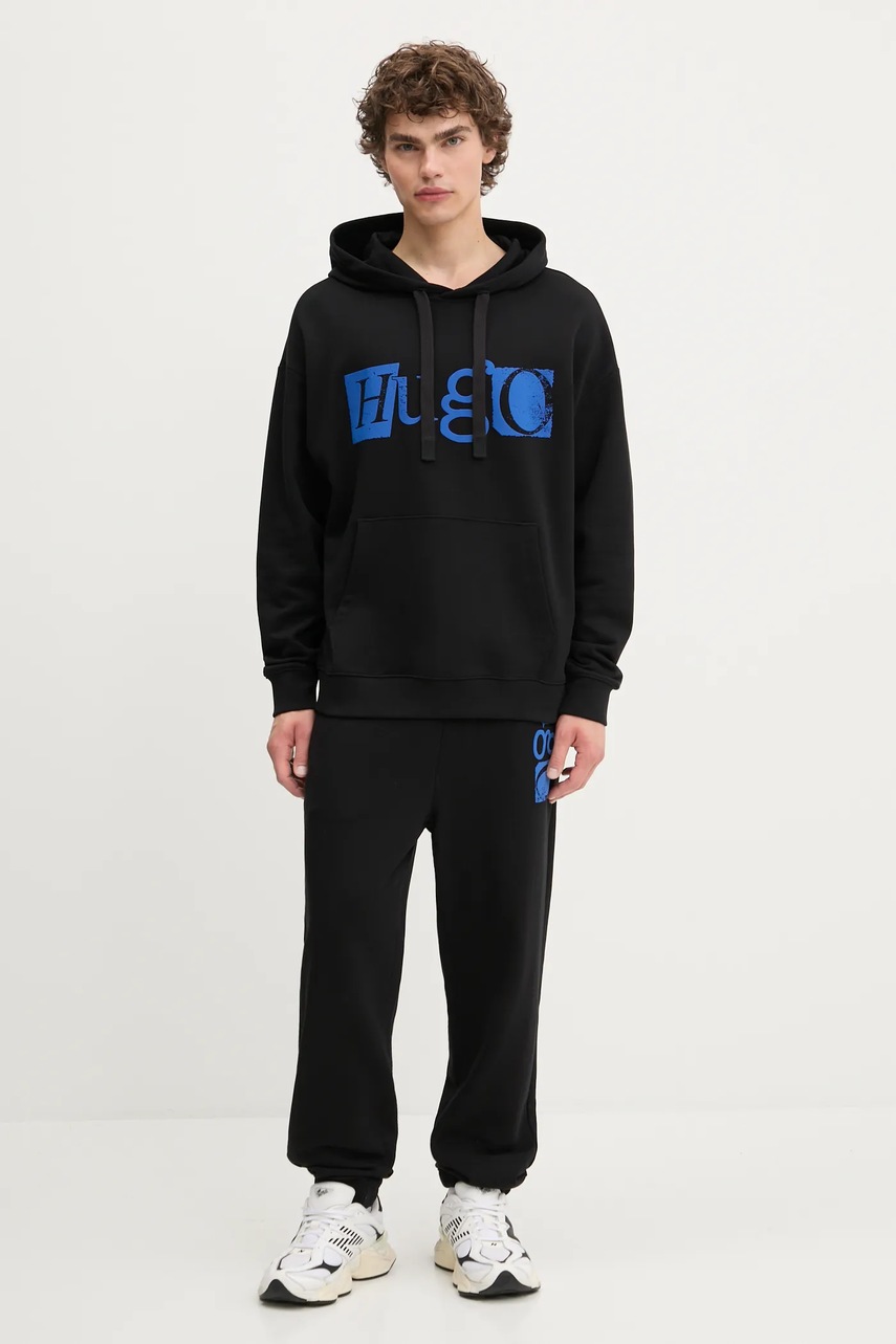 Хлопковые спортивные штаны Hugo Blue цвет чёрный с принтом 50542812