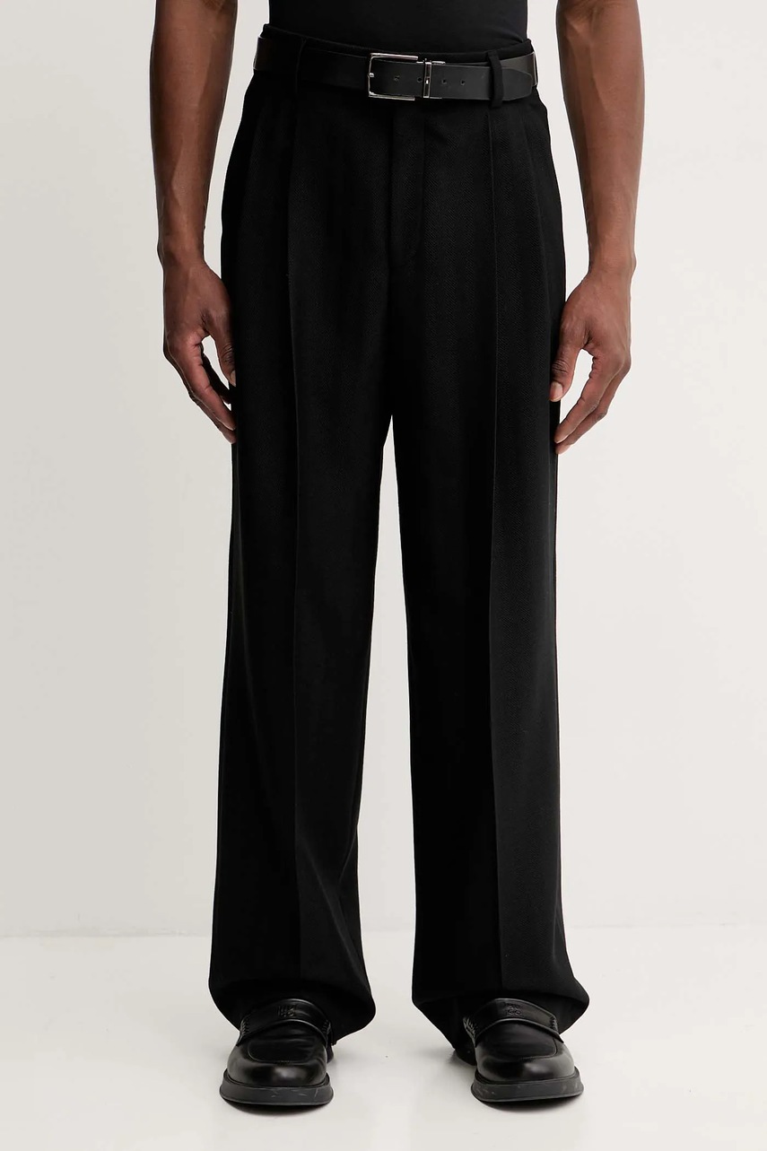 HUGO pantaloni din amestec de lână culoare bărbătească negru drept 50544666