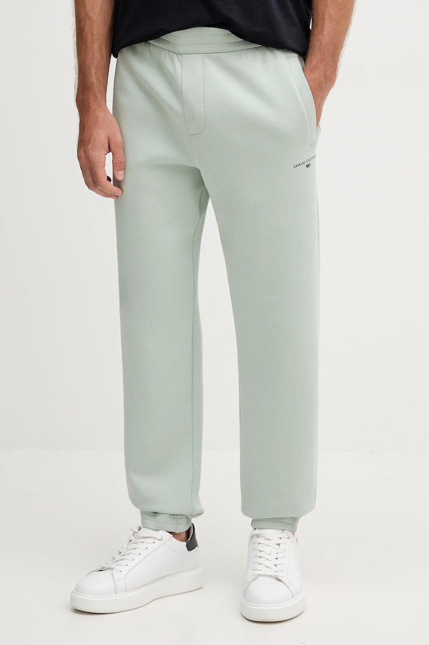 Armani Exchange pantaloni de trening culoarea verde, cu imprimeu, XM000978 AF10818