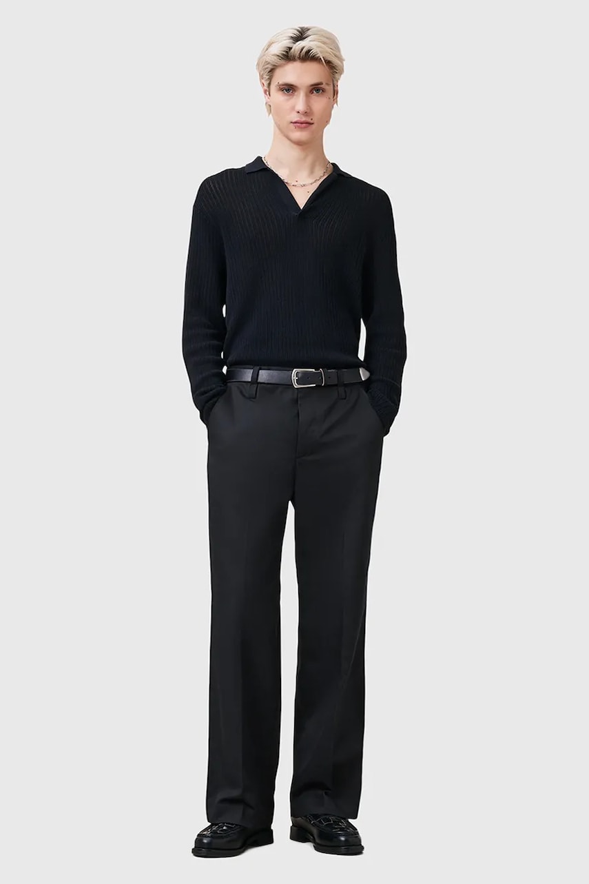 Levně Kalhoty AllSaints TANNER pánské, černá barva, M026TC