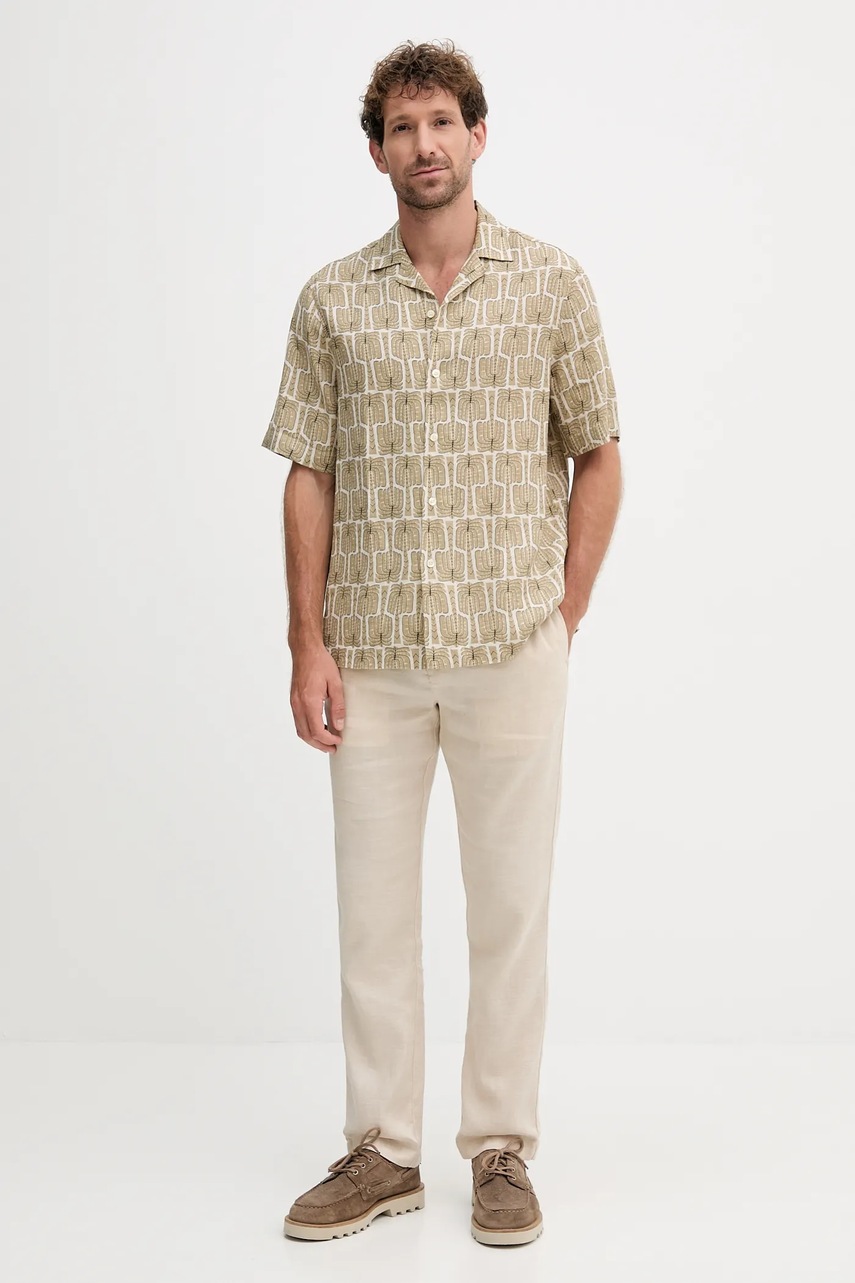 Льняные брюки Frescobol Carioca цвет бежевый прямые 1240.368