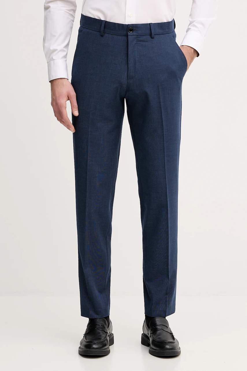 Sisley pantaloni culoarea bleumarin, cu fason chinos, 4HQJSF05I