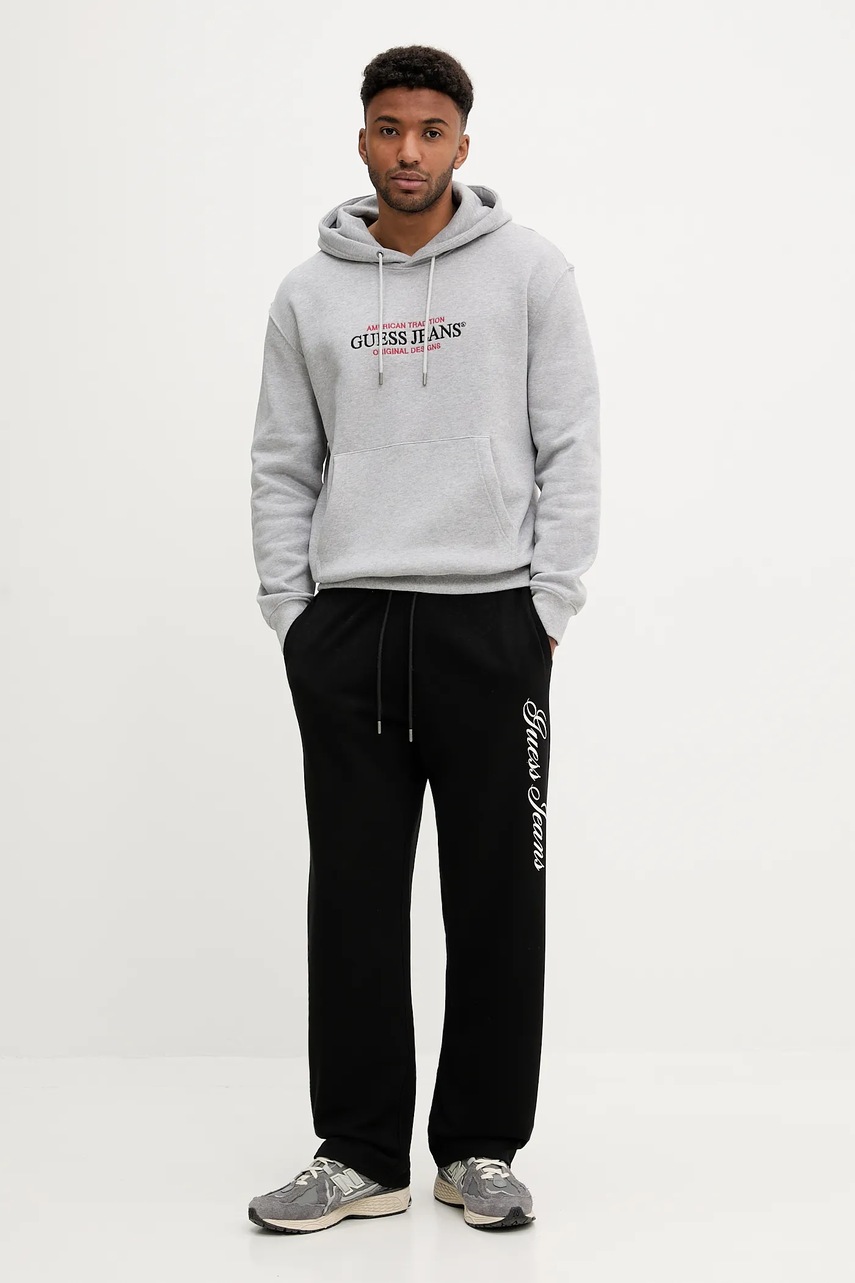 Хлопковые спортивные штаны Guess Jeans цвет чёрный узор M5YB66 KCPR1