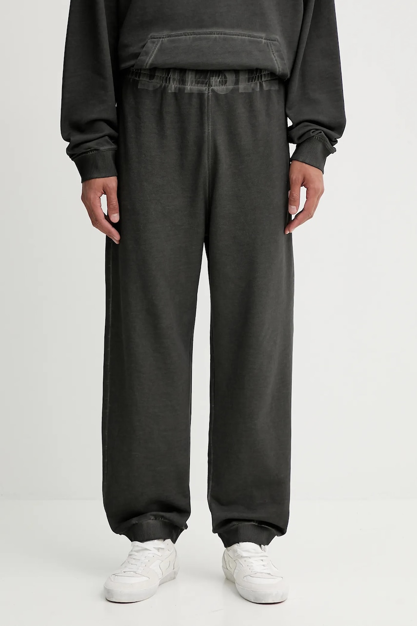 Diesel pantaloni de trening din bumbac P-MARKY-CUFF-T1 culoarea gri, cu imprimeu, A19574.0IKBR Diesel pantaloni de trening din bumbac P-MARKY-CUFF-T1 culoarea gri, cu imprimeu, A19574.0IKBR