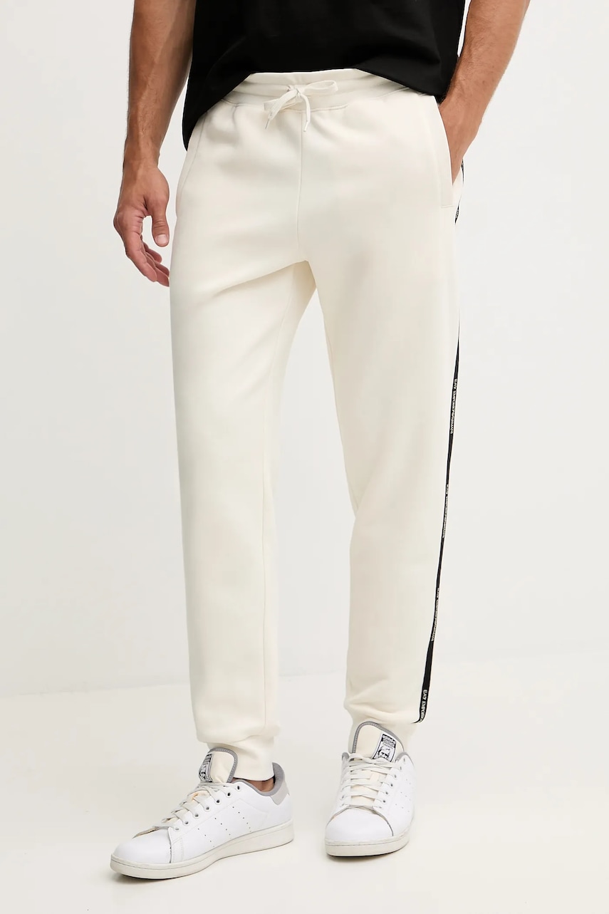 EA7 Emporio Armani pantaloni de trening culoarea bej, cu imprimeu, AF10377-7M000974