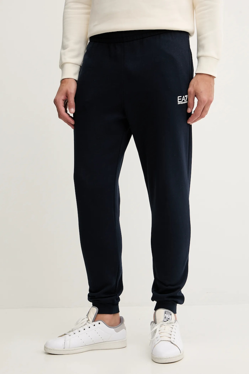 EA7 Emporio Armani pantaloni de trening culoarea bleumarin, melanj, PJVTZ.8NPP64