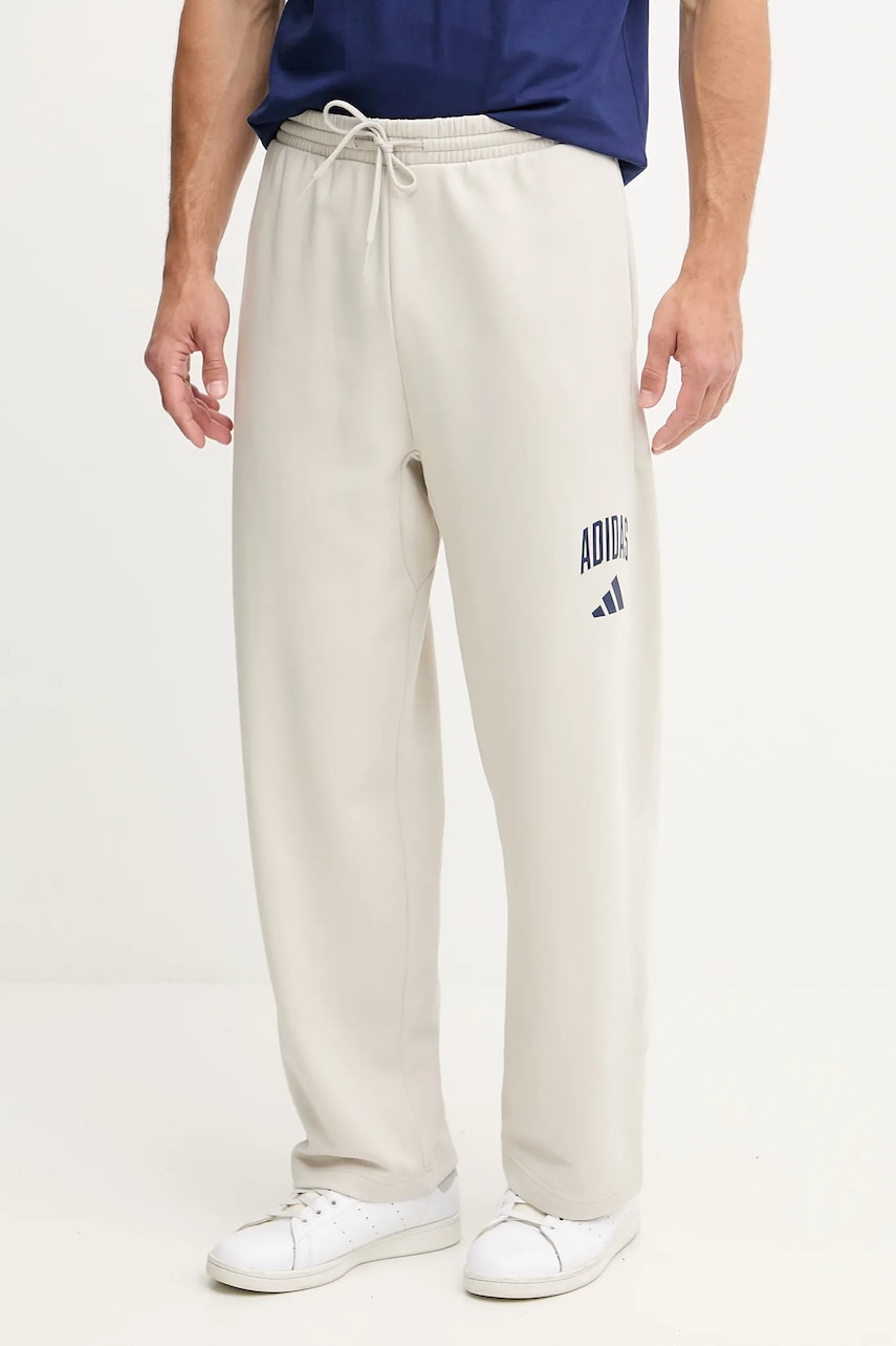 adidas pantaloni de trening Collegiate culoarea bej, cu imprimeu, JM9177
