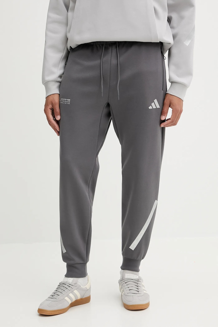 adidas pantaloni de trening x Mercedes culoarea gri, cu imprimeu, JW3478