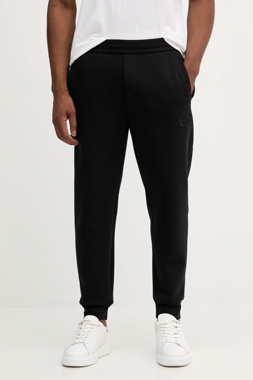 Levně Tepláky Emporio Armani pánské, černá barva, s aplikací, 8N1PT0 1JHSZ