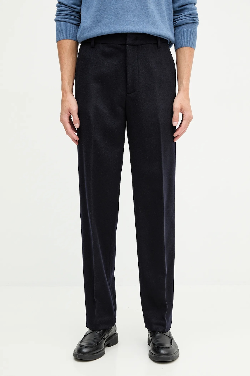 Emporio Armani pantaloni de lână bluză dreaptă bleumarin pentru bărbați EM001182 AF14740
