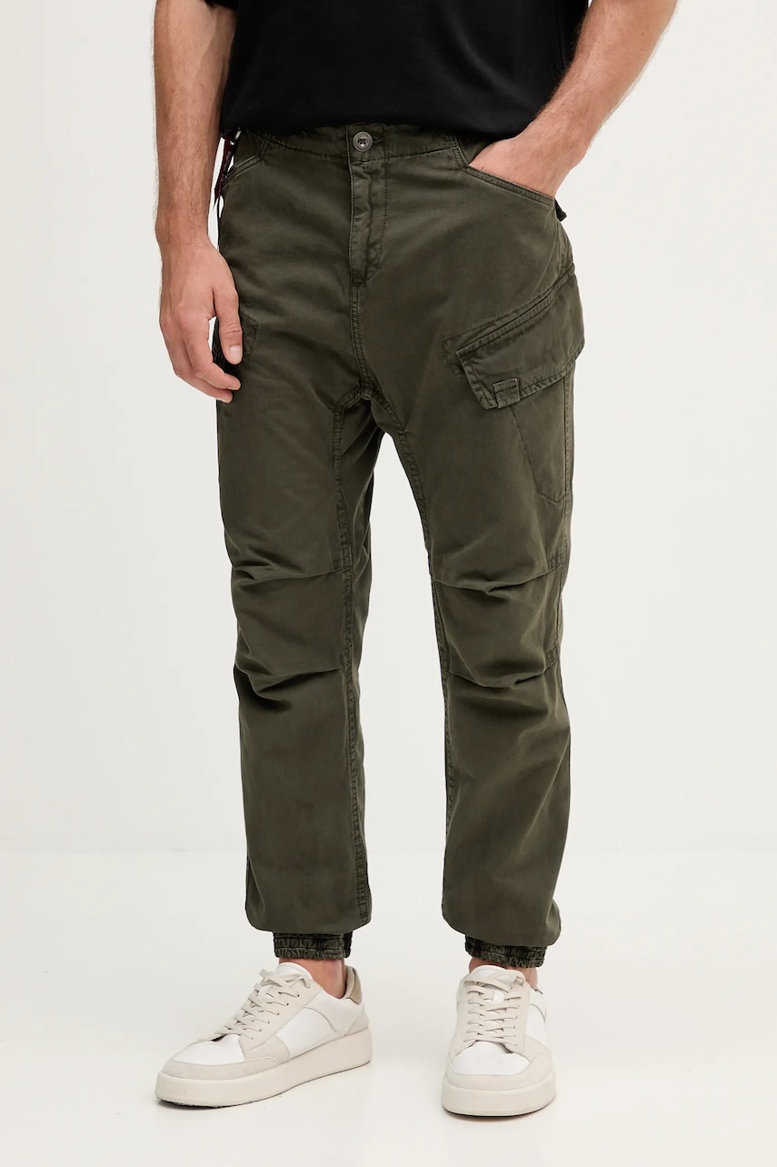 Levně Bavlněné kalhoty Alpha Industries pánské, zelená barva, ve střihu cargo, 258204.136
