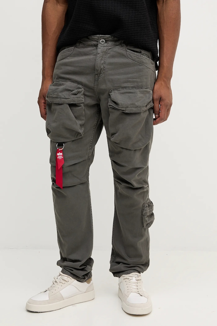 Alpha Industries pantaloni de bumbac culoarea gri, cu fason cargo, 148207.684