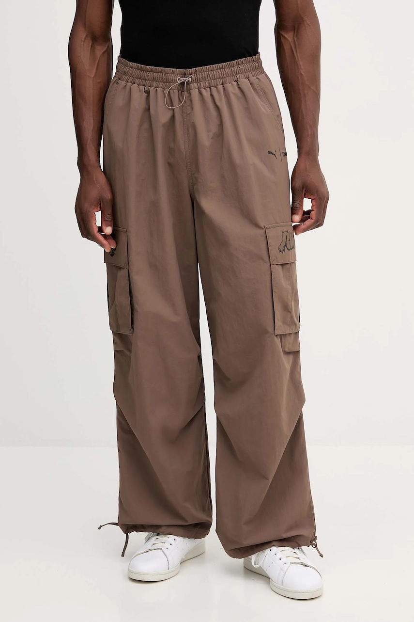 Puma x RIPNDIP pantaloni bărbați, culoare maro, drepți 632417